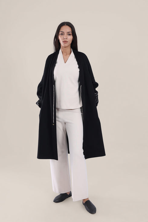 Straight leg pants with elastic waistband